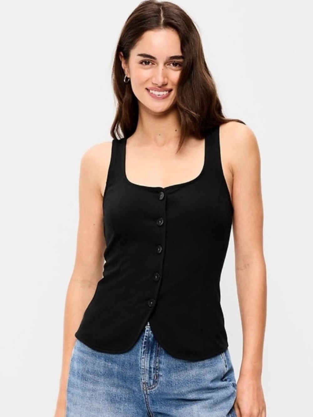 Old Navy Sleeveless Button Down Top, Black, Petite Medium